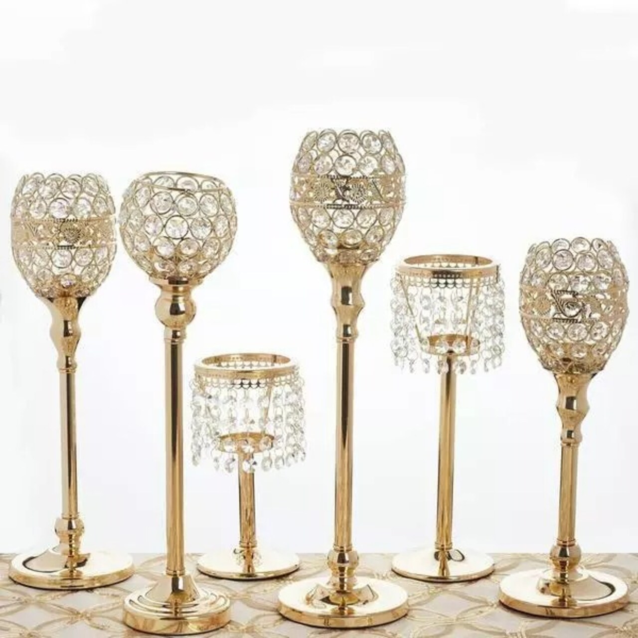 Gold 16" tall Beaded Ball Candle Holder Wedding Centerpiece Party Decorations